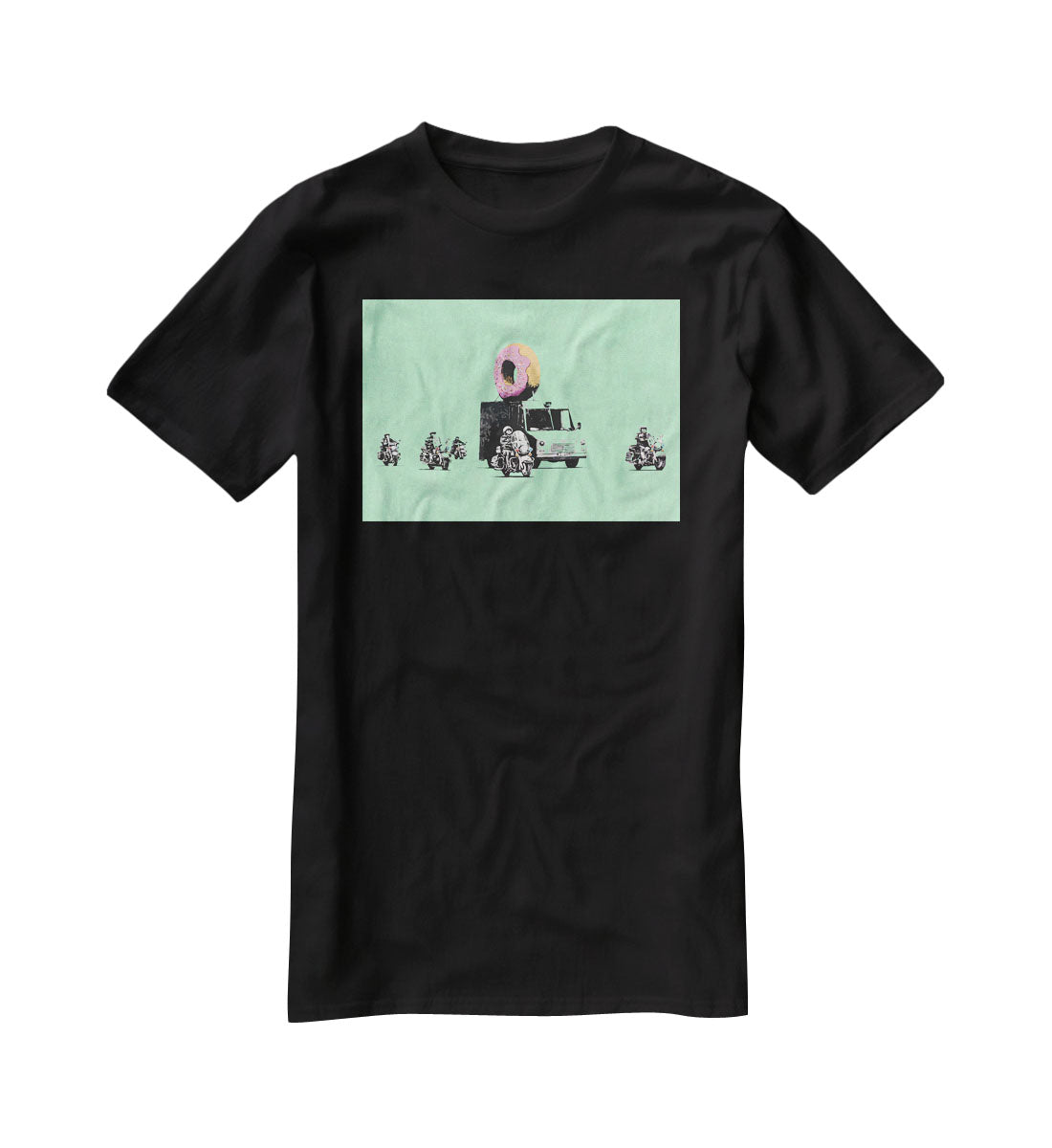 Banksy Doughnut Police Green T-Shirt - Canvas Art Rocks - 1