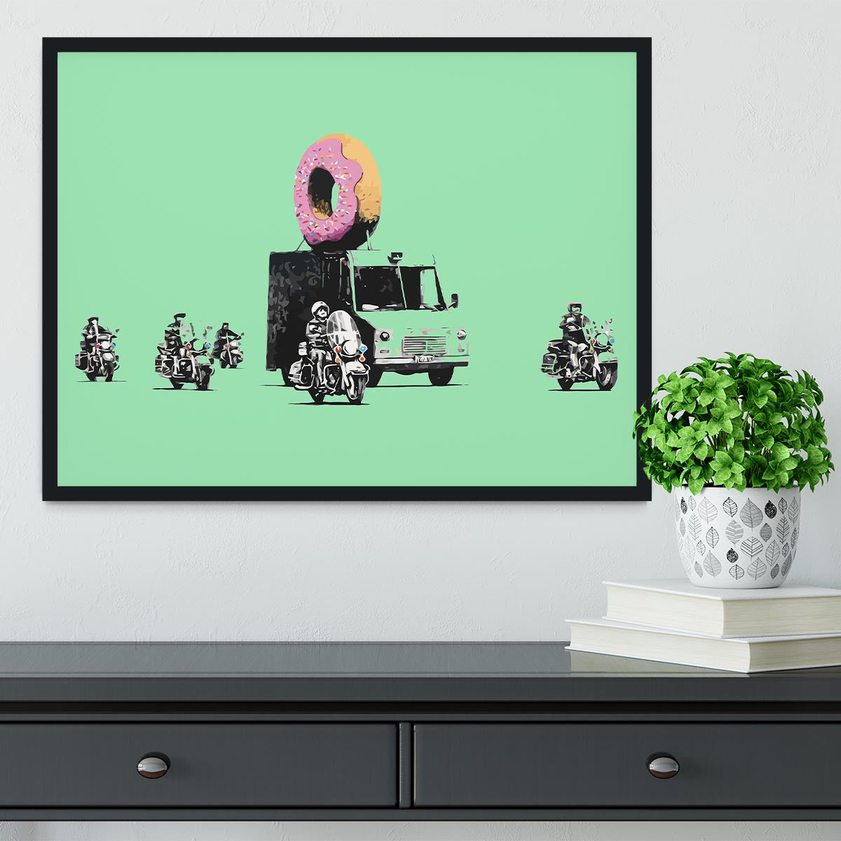 Banksy Doughnut Police Green Framed Print - Canvas Art Rocks - 2