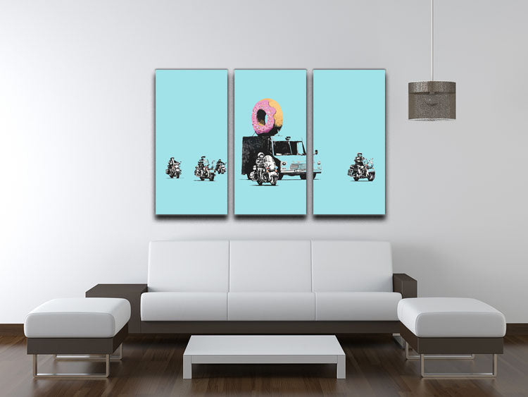 Banksy Doughnut Police Light Blue 3 Split Panel Canvas Print - Canvas Art Rocks - 3