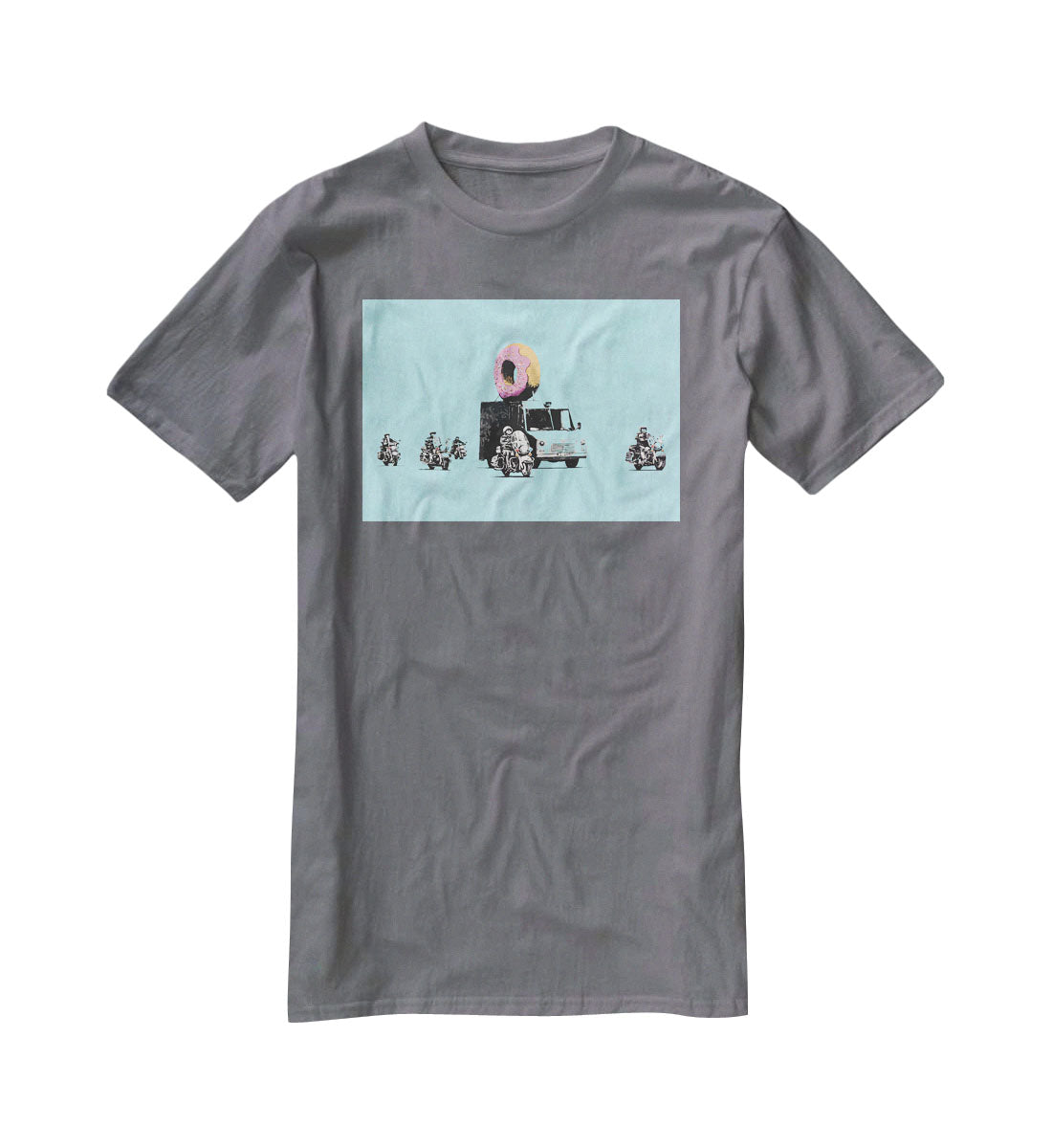 Banksy Doughnut Police Light Blue T-Shirt - Canvas Art Rocks - 3
