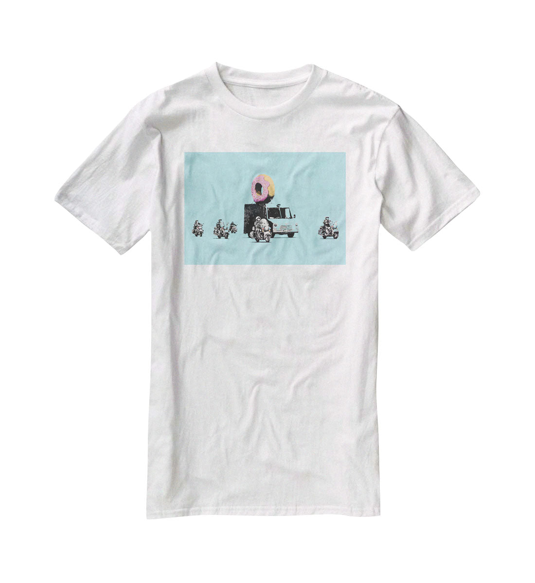 Banksy Doughnut Police Light Blue T-Shirt - Canvas Art Rocks - 5