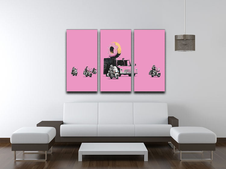Banksy Doughnut Police Pink 3 Split Panel Canvas Print - Canvas Art Rocks - 3