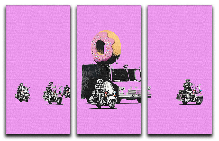 Banksy Doughnut Police Purple 3 Split Panel Canvas Print - Canvas Art Rocks - 1