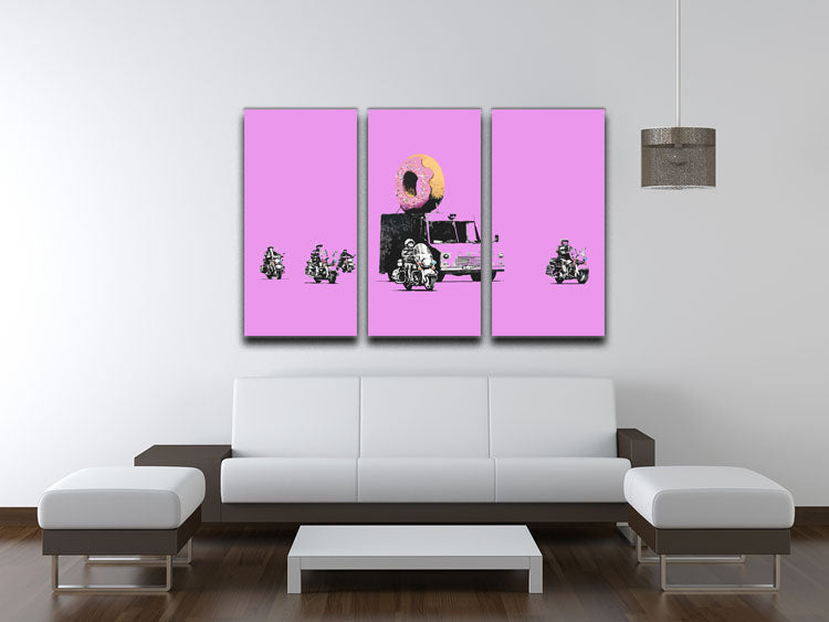 Banksy Doughnut Police Purple 3 Split Panel Canvas Print - Canvas Art Rocks - 3