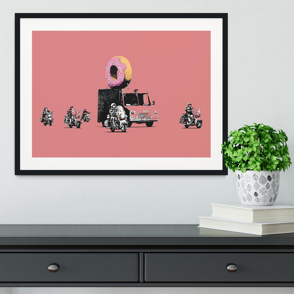 Banksy Doughnut Police Red Framed Print - Canvas Art Rocks - 1