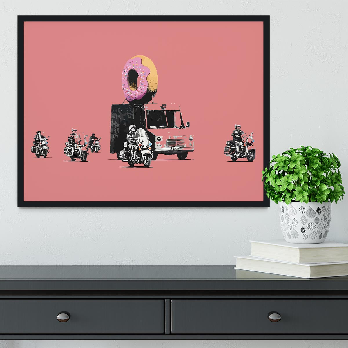 Banksy Doughnut Police Red Framed Print - Canvas Art Rocks - 2