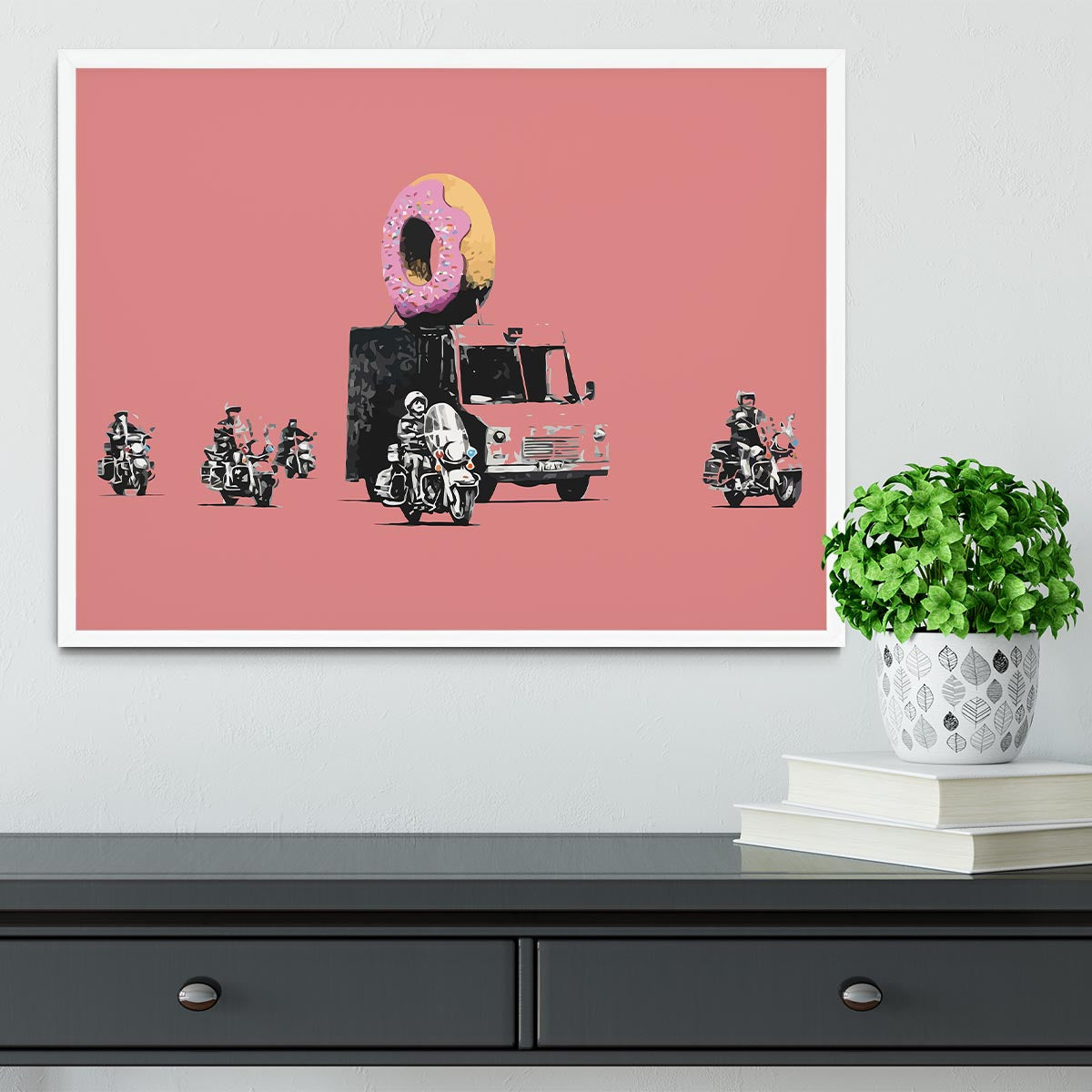 Banksy Doughnut Police Red Framed Print - Canvas Art Rocks -6