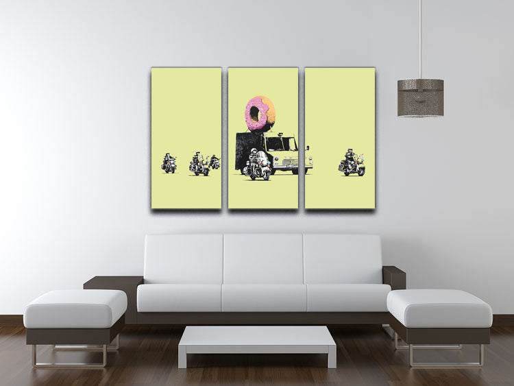 Banksy Doughnut Police Yellow 3 Split Panel Canvas Print - Canvas Art Rocks - 3