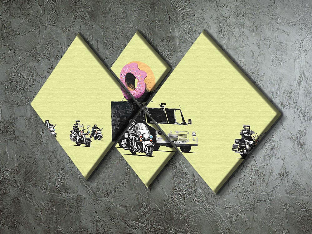 Banksy Doughnut Police Yellow 4 Square Multi Panel Canvas - Canvas Art Rocks - 2