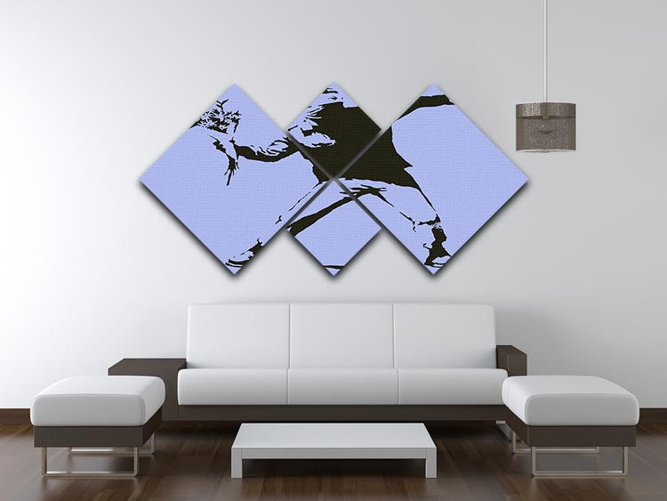 Banksy Flower Thrower Blue 4 Square Multi Panel Canvas - Canvas Art Rocks - 3