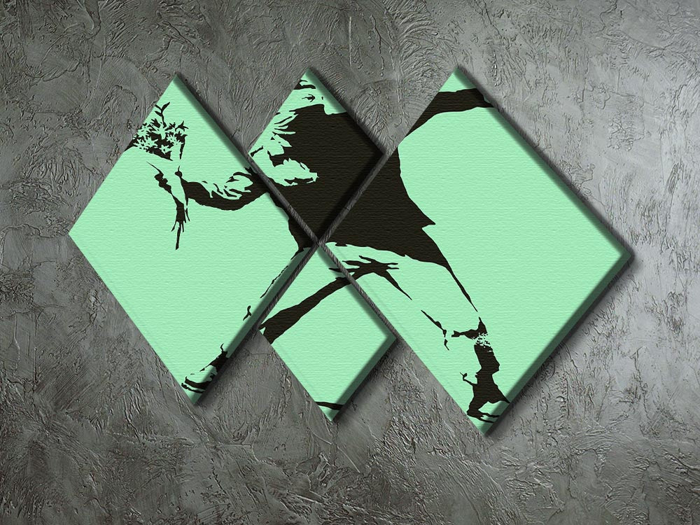 Banksy Flower Thrower Green 4 Square Multi Panel Canvas - Canvas Art Rocks - 2