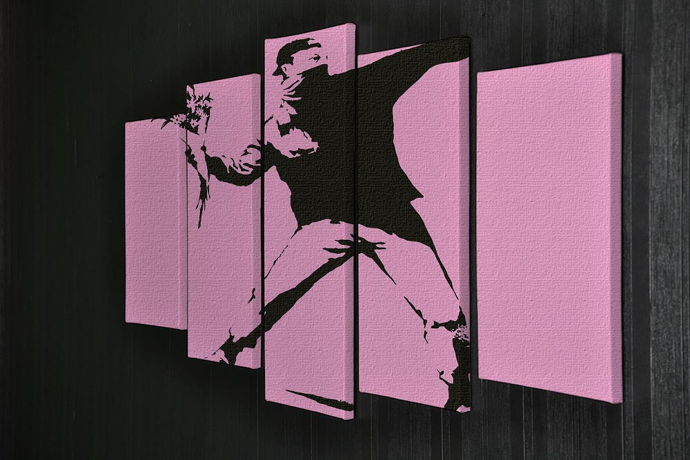 Banksy Flower Thrower Pink 5 Split Panel Canvas - Canvas Art Rocks - 2