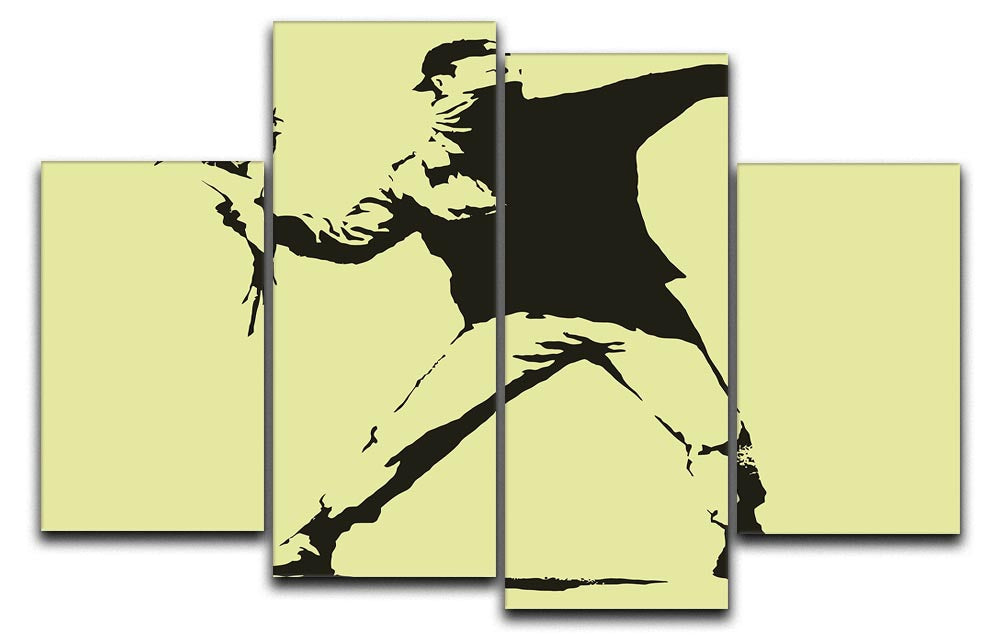 Banksy Flower Thrower Yellow 4 Split Panel Canvas - Canvas Art Rocks - 1