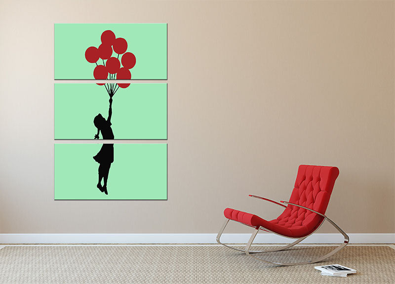 Banksy Flying Balloon Girl Green 3 Split Panel Canvas Print - Canvas Art Rocks - 2