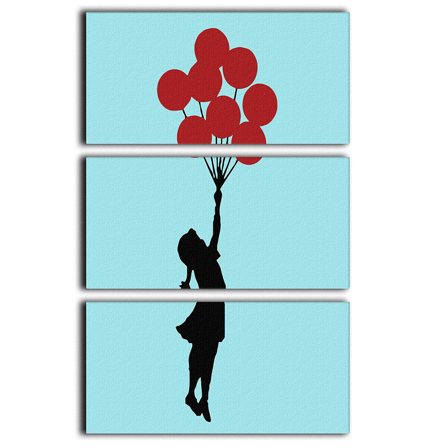 Banksy Flying Balloon Girl Light Blue 3 Split Panel Canvas Print - Canvas Art Rocks - 1
