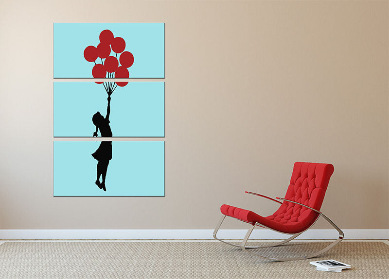 Banksy Flying Balloon Girl Light Blue 3 Split Panel Canvas Print - Canvas Art Rocks - 2