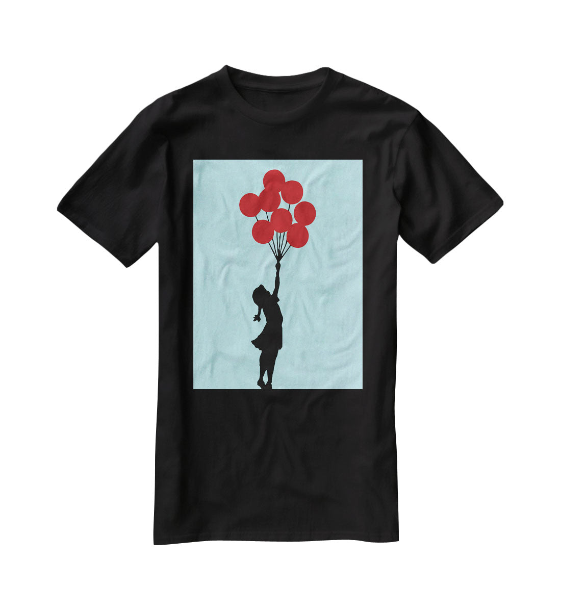 Banksy Flying Balloon Girl Light Blue T-Shirt - Canvas Art Rocks - 1