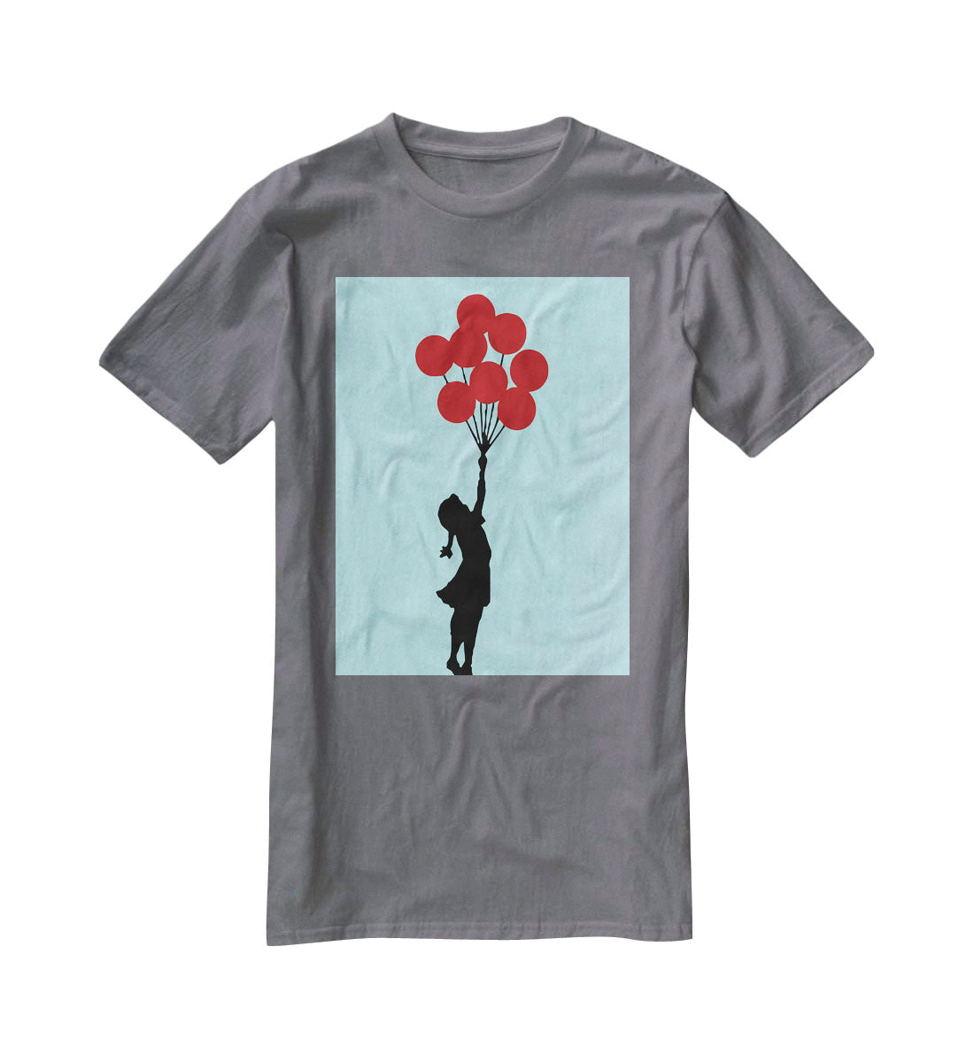 Banksy Flying Balloon Girl Light Blue T-Shirt - Canvas Art Rocks - 3