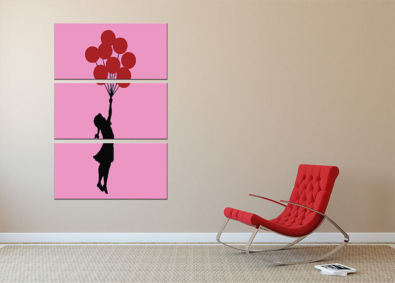 Banksy Flying Balloon Girl Pink 3 Split Panel Canvas Print - Canvas Art Rocks - 2