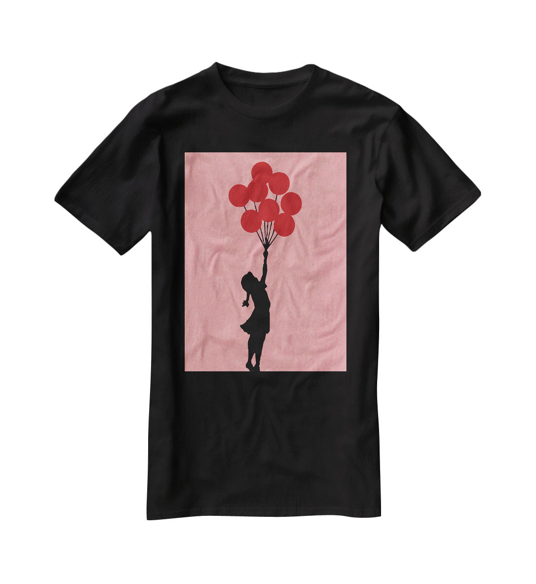 Banksy Flying Balloon Girl Red T-Shirt - Canvas Art Rocks - 1