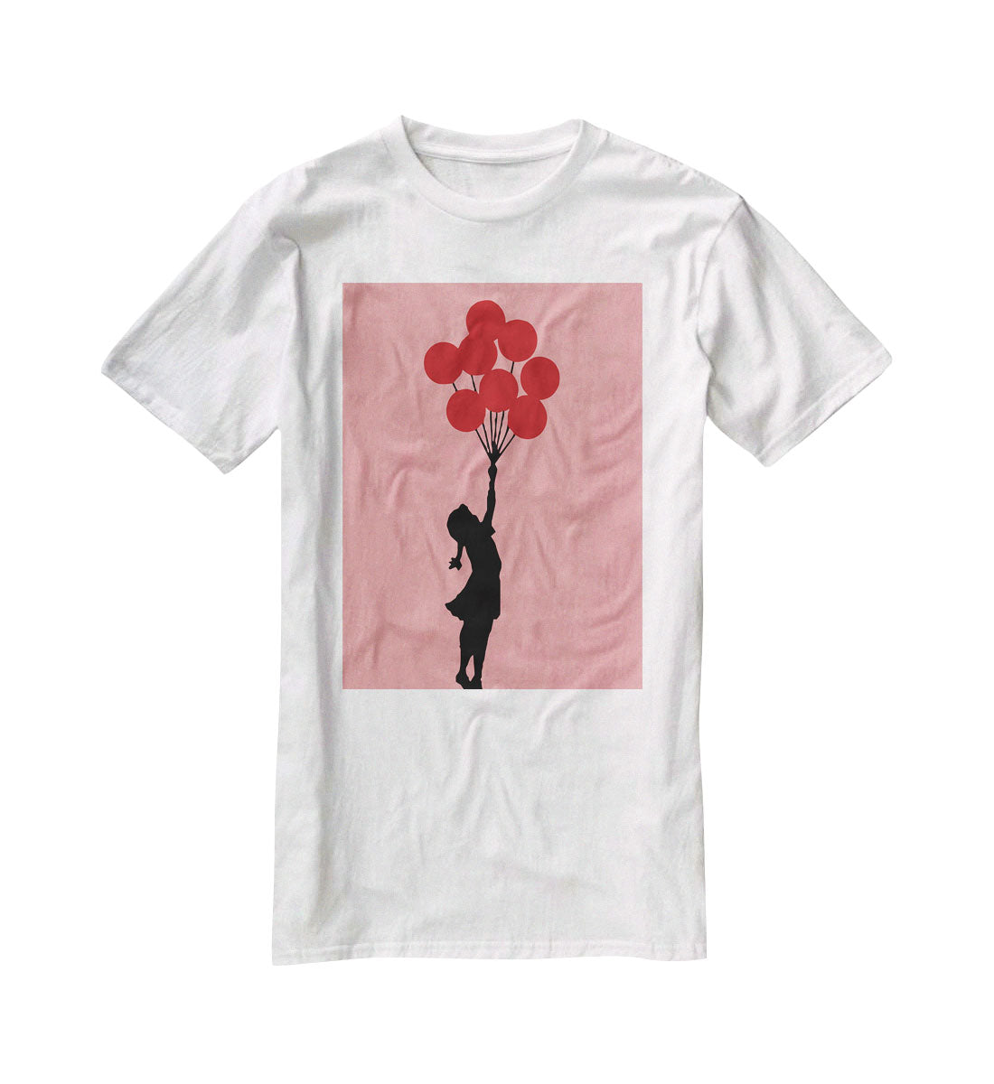 Banksy Flying Balloon Girl Red T-Shirt - Canvas Art Rocks - 5