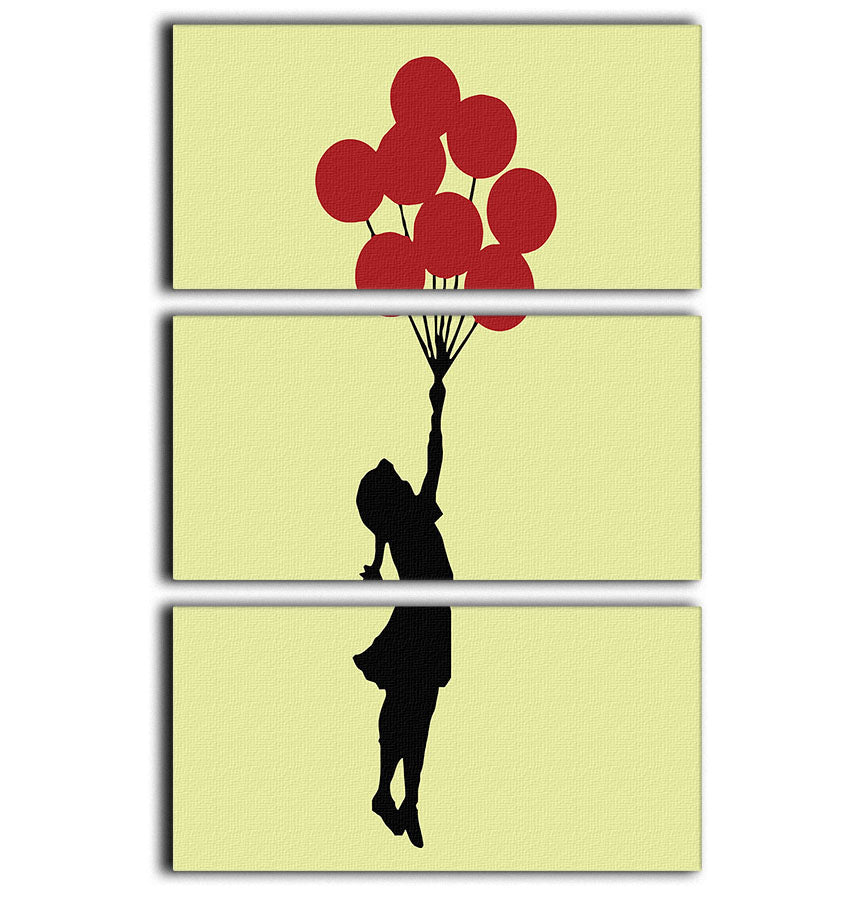 Banksy Flying Balloon Girl Yellow 3 Split Panel Canvas Print - Canvas Art Rocks - 1