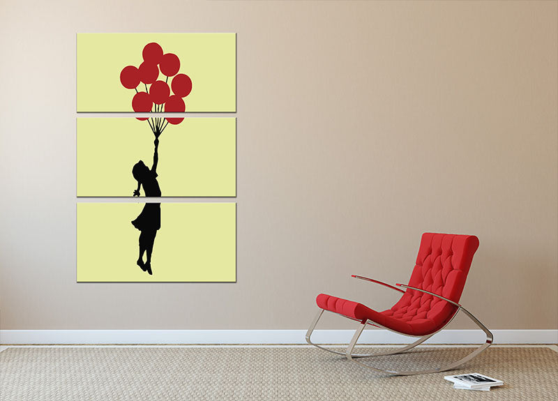 Banksy Flying Balloon Girl Yellow 3 Split Panel Canvas Print - Canvas Art Rocks - 2