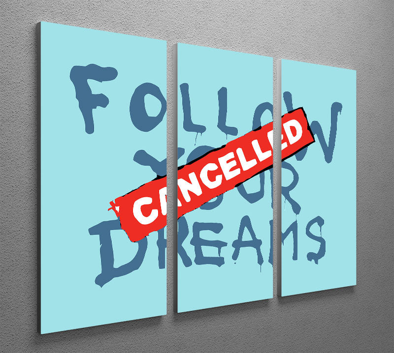 Banksy Follow Your Dreams Light Blue 3 Split Panel Canvas Print - Canvas Art Rocks - 2