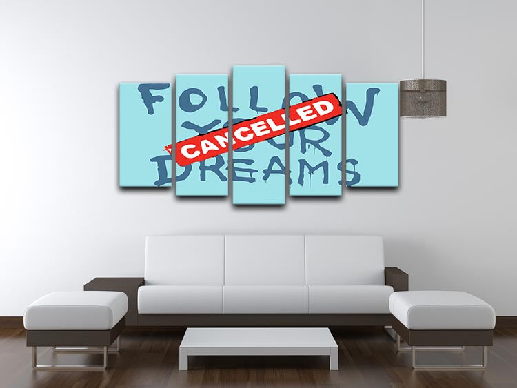 Banksy Follow Your Dreams Light Blue 5 Split Panel Canvas - Canvas Art Rocks - 3