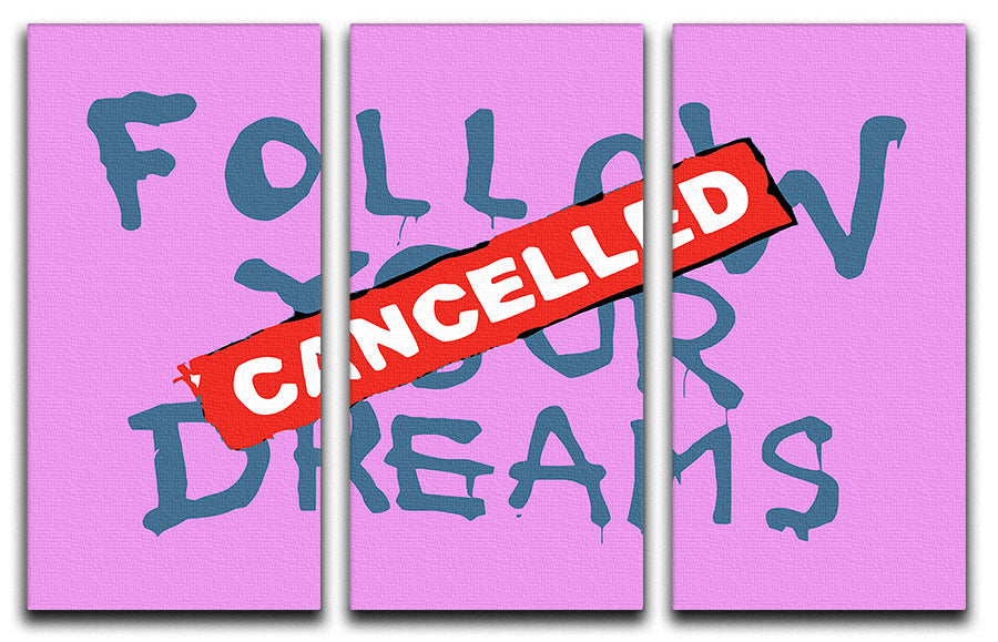 Banksy Follow Your Dreams Purple 3 Split Panel Canvas Print - Canvas Art Rocks - 1