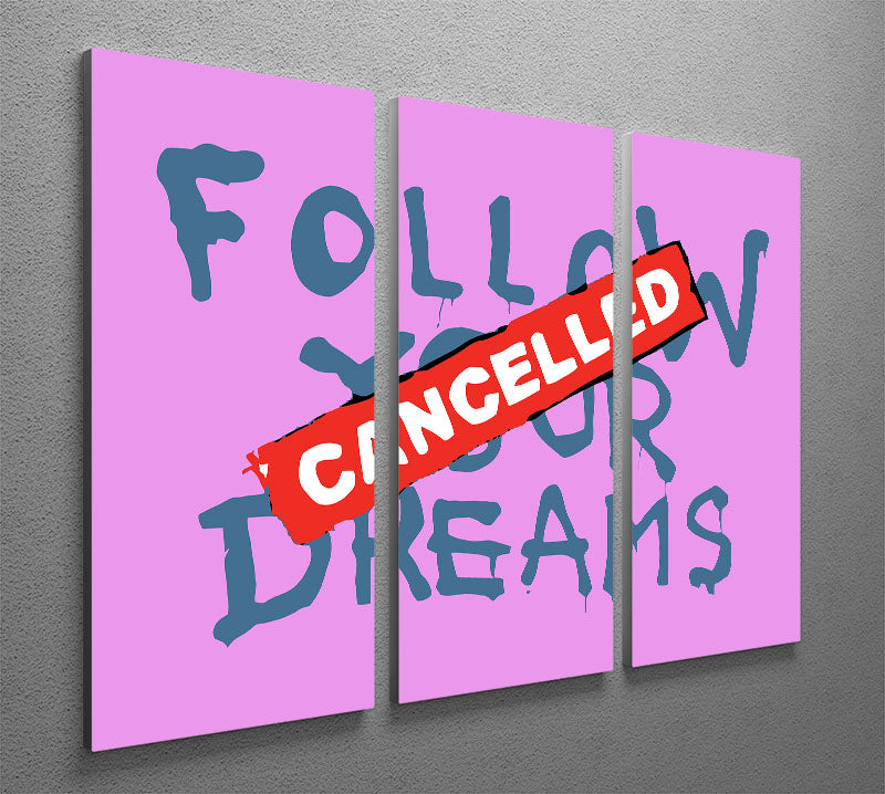 Banksy Follow Your Dreams Purple 3 Split Panel Canvas Print - Canvas Art Rocks - 2