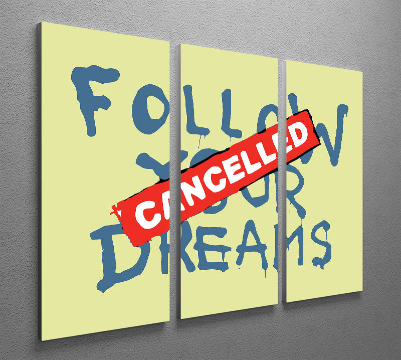 Banksy Follow Your Dreams Yellow 3 Split Panel Canvas Print - Canvas Art Rocks - 2