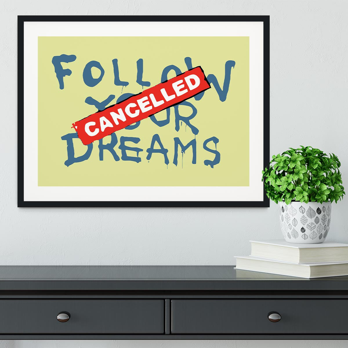Banksy Follow Your Dreams Yellow Framed Print - Canvas Art Rocks - 1