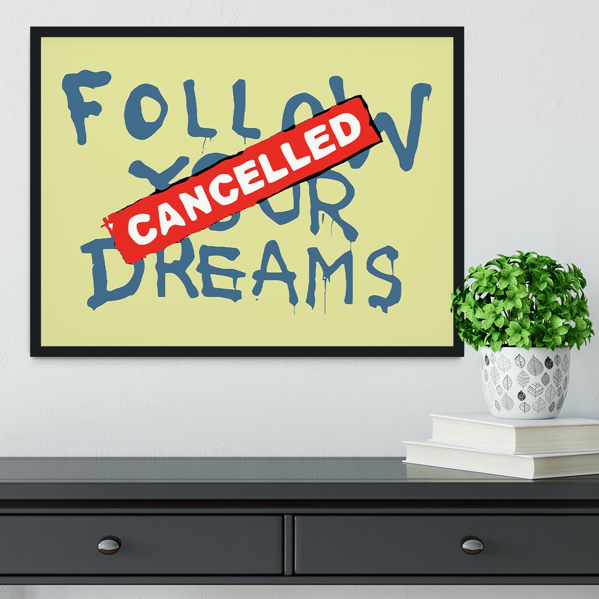 Banksy Follow Your Dreams Yellow Framed Print - Canvas Art Rocks - 2