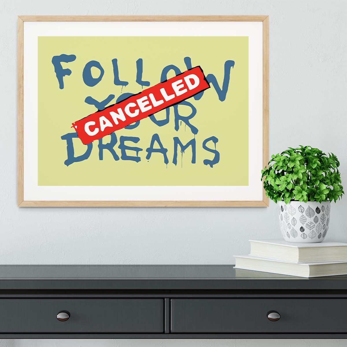Banksy Follow Your Dreams Yellow Framed Print - Canvas Art Rocks - 3