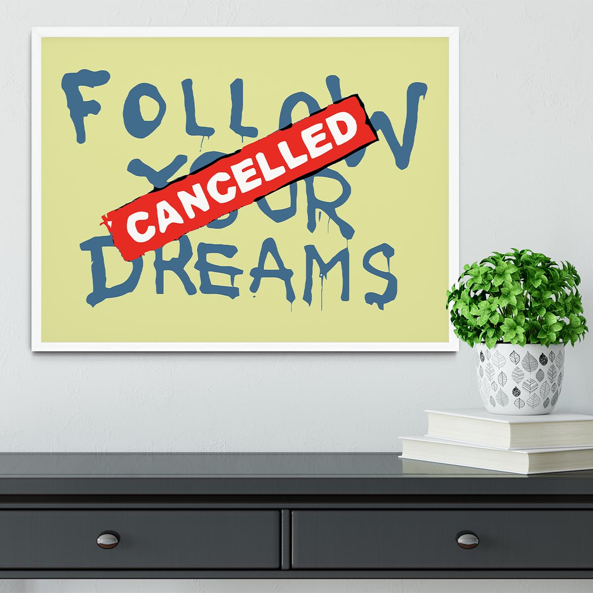 Banksy Follow Your Dreams Yellow Framed Print - Canvas Art Rocks -6