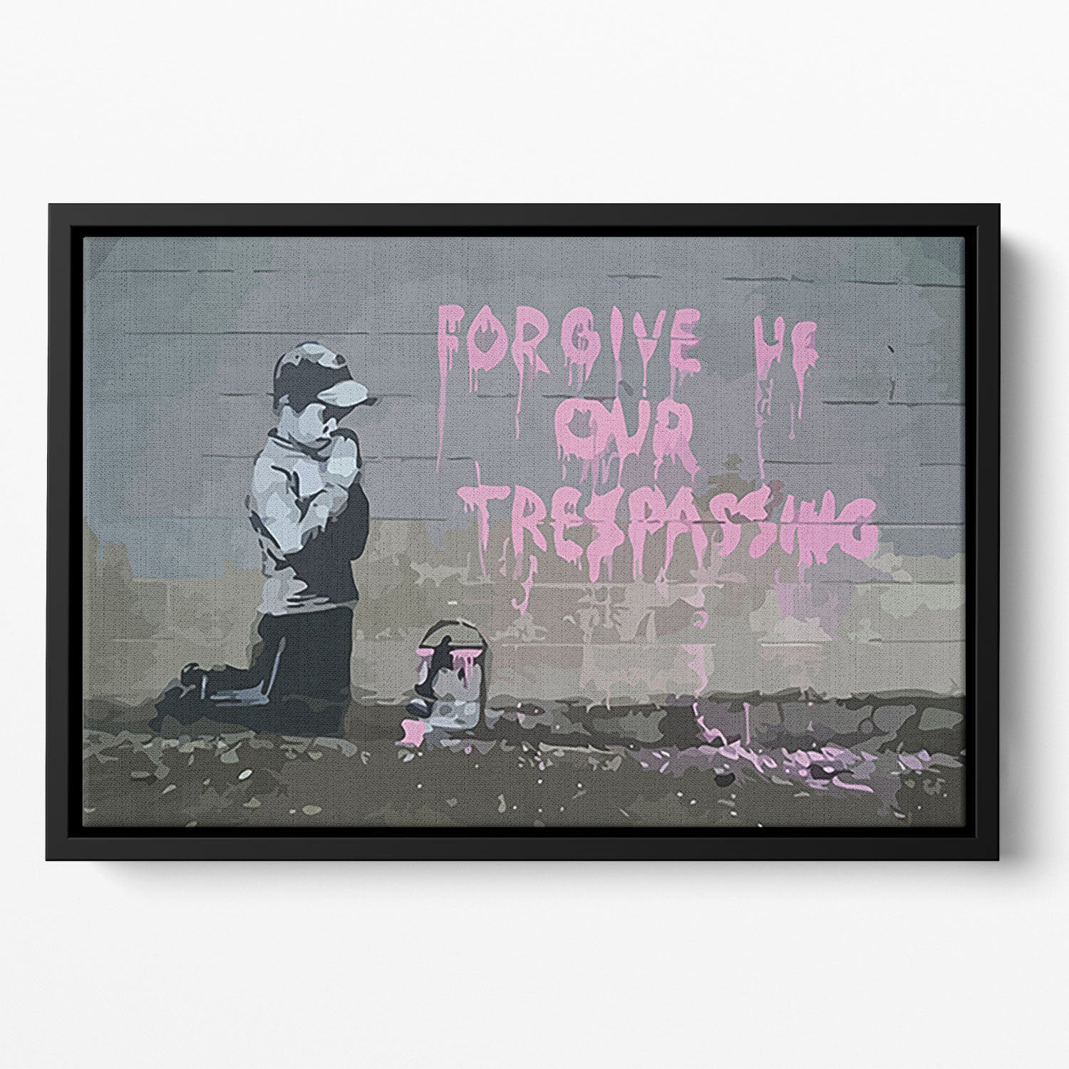 Banksy Forgive Us Floating Framed Canvas