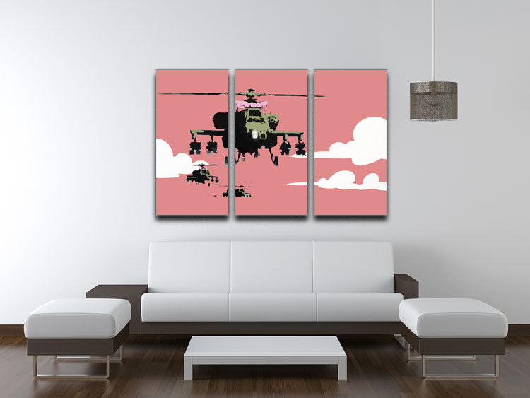 Banksy Friendly Helicopters 3 Split Panel Canvas Print - Canvas Art Rocks - 3
