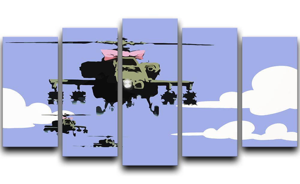 Banksy Friendly Helicopters Blue 5 Split Panel Canvas - Canvas Art Rocks - 1