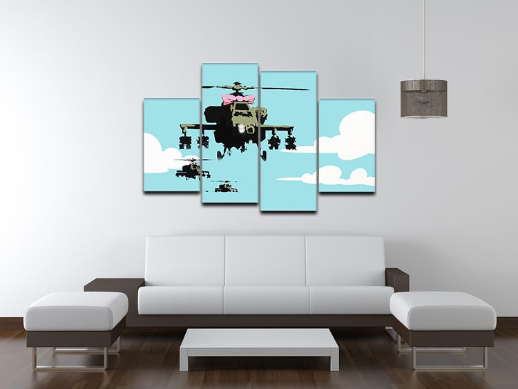 Banksy Friendly Helicopters Light Blue 4 Split Panel Canvas - Canvas Art Rocks - 3