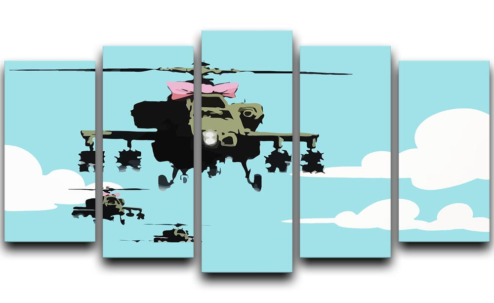 Banksy Friendly Helicopters Light Blue 5 Split Panel Canvas - Canvas Art Rocks - 1