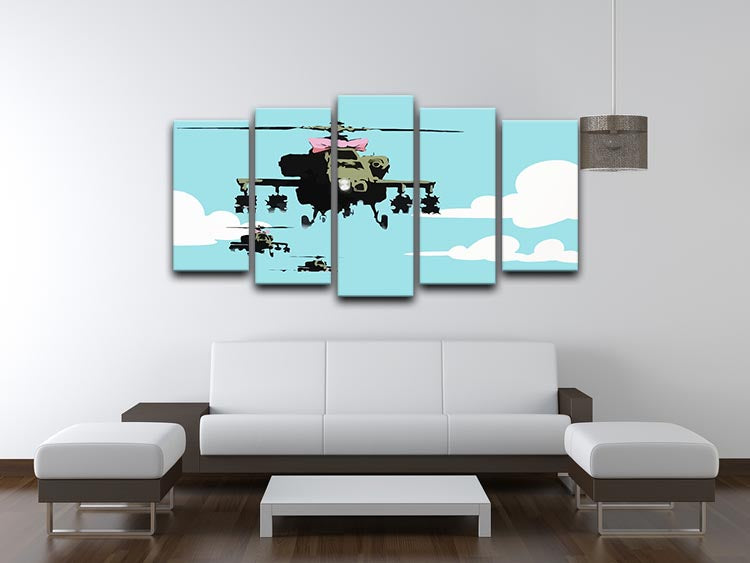 Banksy Friendly Helicopters Light Blue 5 Split Panel Canvas - Canvas Art Rocks - 3