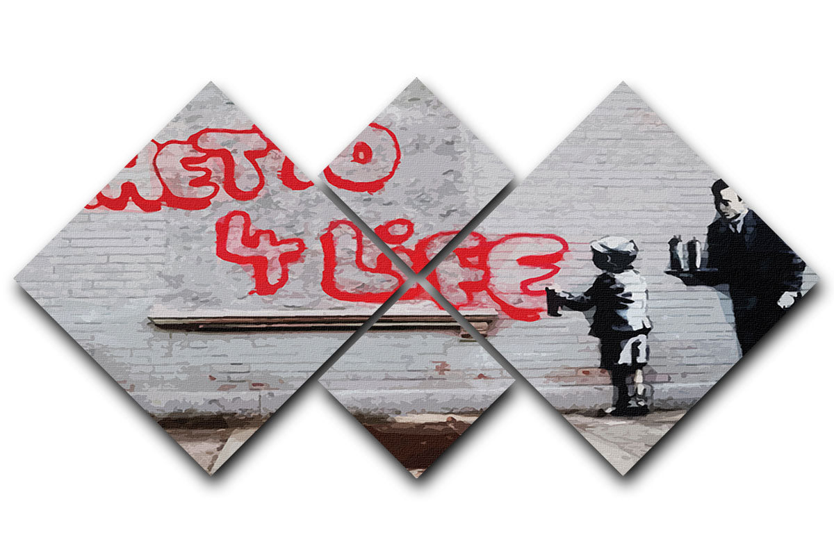 Banksy Ghetto For Life 4 Square Multi Panel Canvas - Canvas Art Rocks - 1