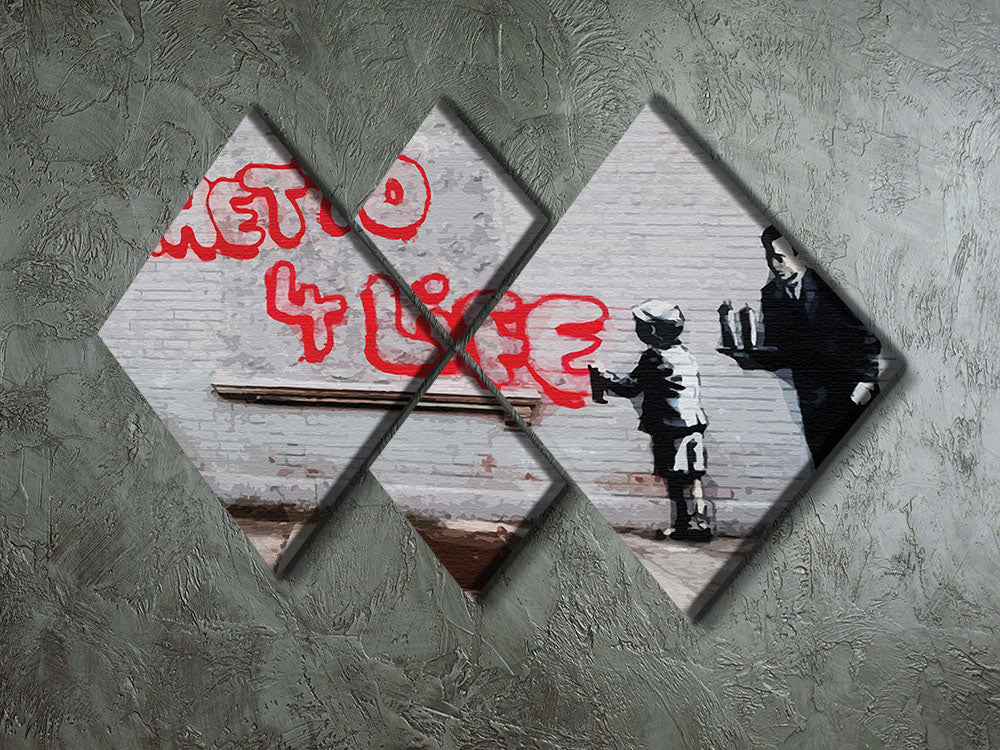 Banksy Ghetto For Life 4 Square Multi Panel Canvas - Canvas Art Rocks - 2