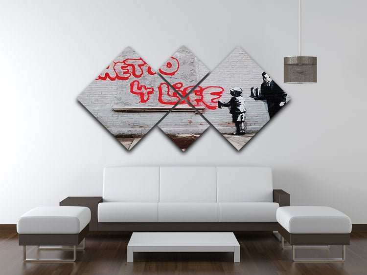 Banksy Ghetto For Life 4 Square Multi Panel Canvas - Canvas Art Rocks - 3
