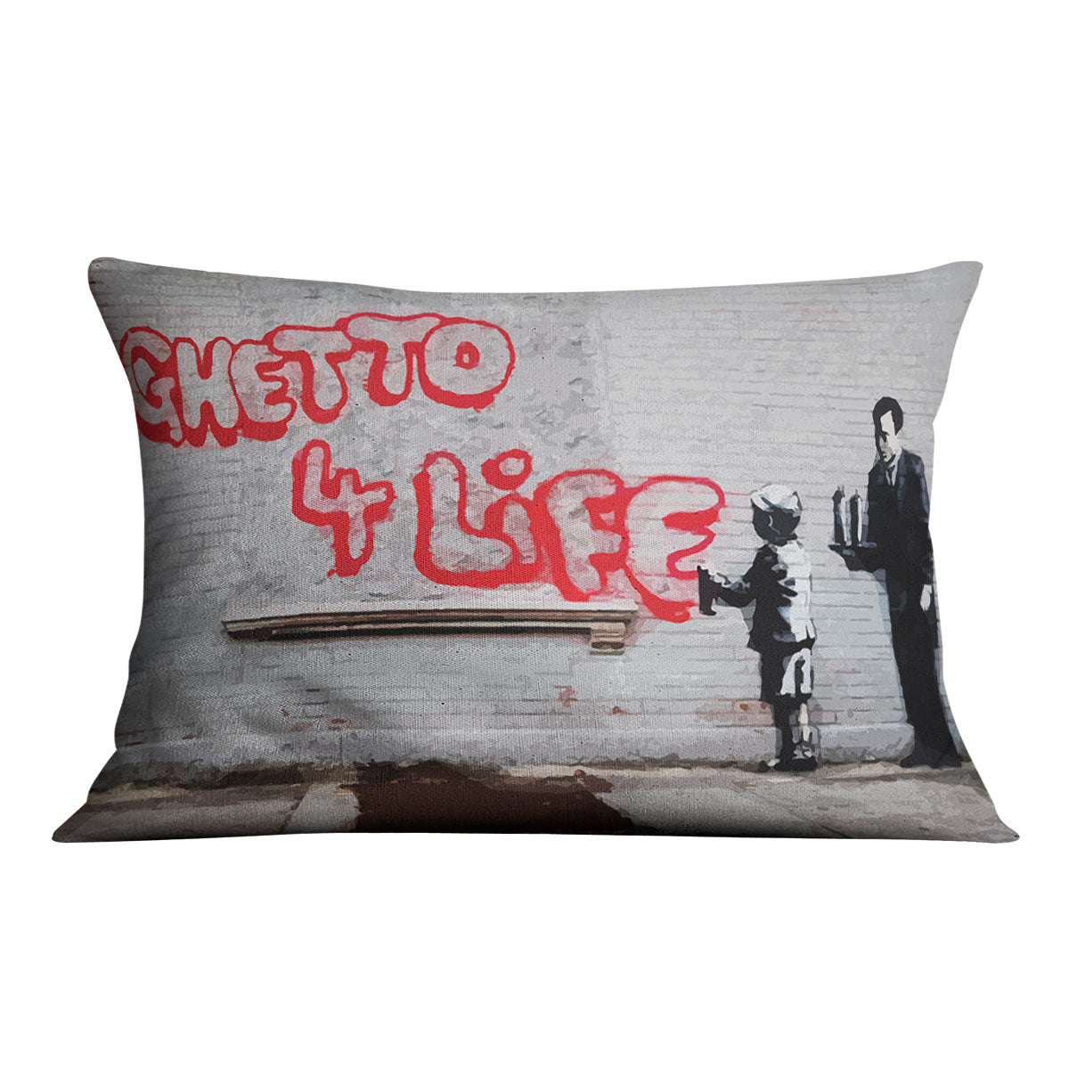 Banksy Ghetto For Life Cushion - Canvas Art Rocks - 4