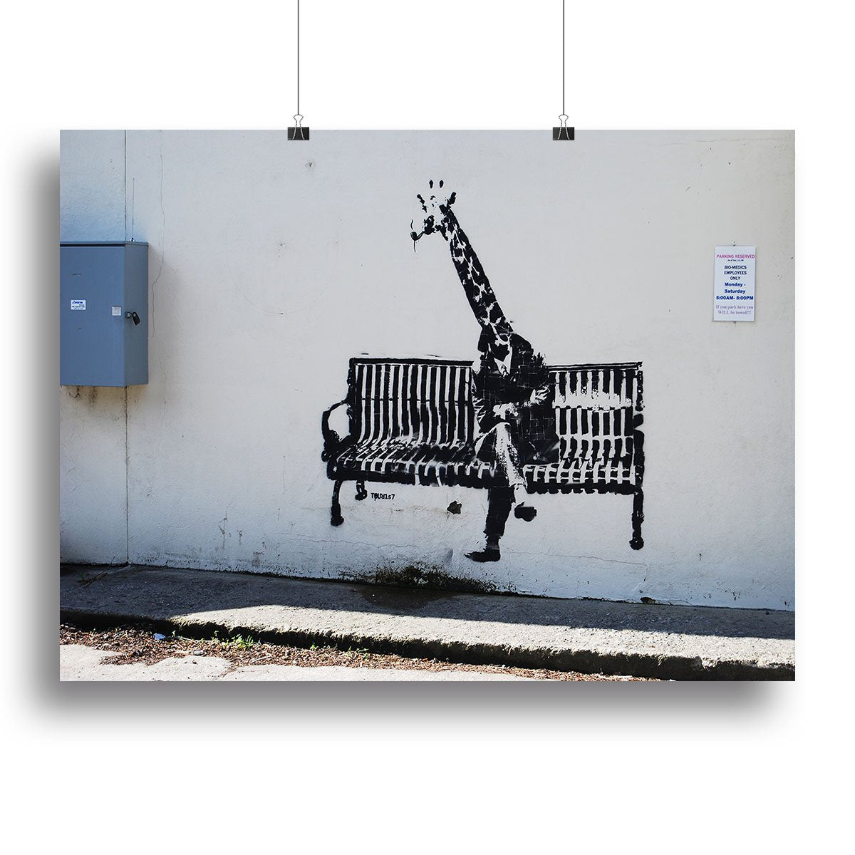 Banksy Giraffe on a Bench Canvas Print or Poster