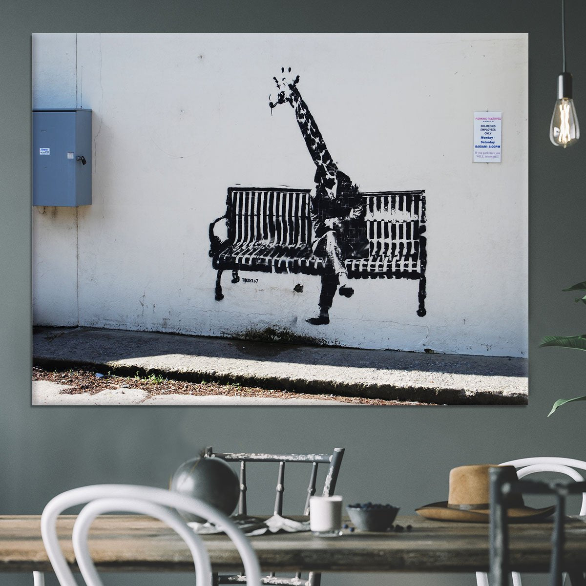 Banksy Giraffe on a Bench Canvas Print or Poster