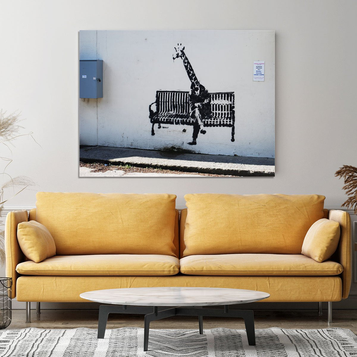 Banksy Giraffe on a Bench Canvas Print or Poster