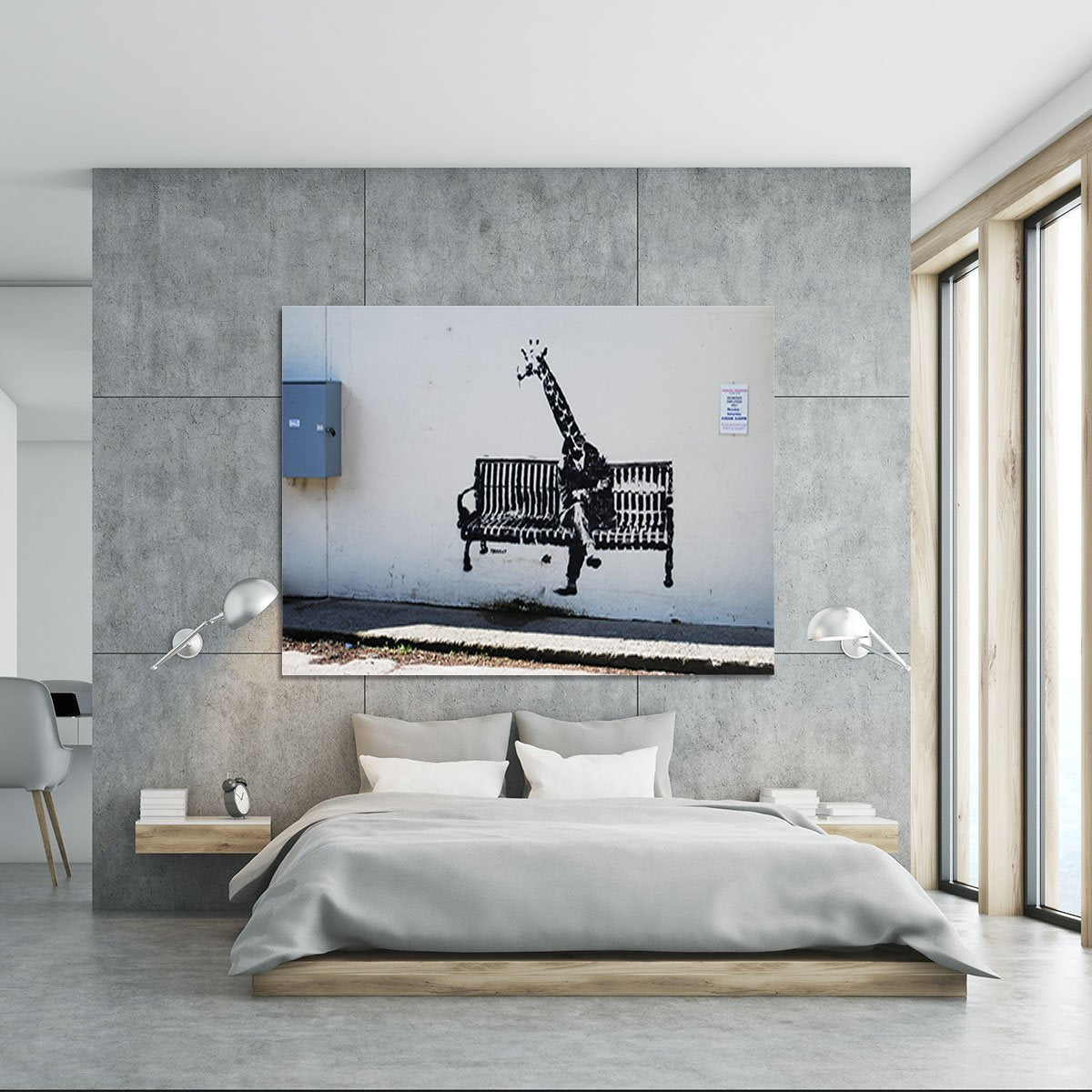 Banksy Giraffe on a Bench Canvas Print or Poster